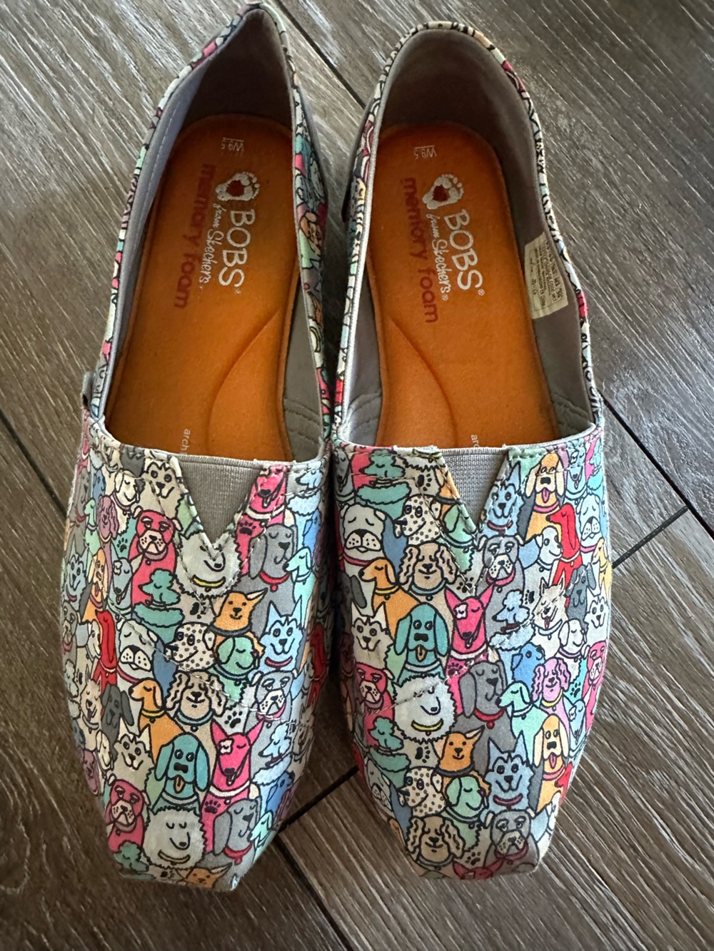 Skechers Kids Slip-On Shoes in Orange, Pink, Blue & Green Cartoon Print